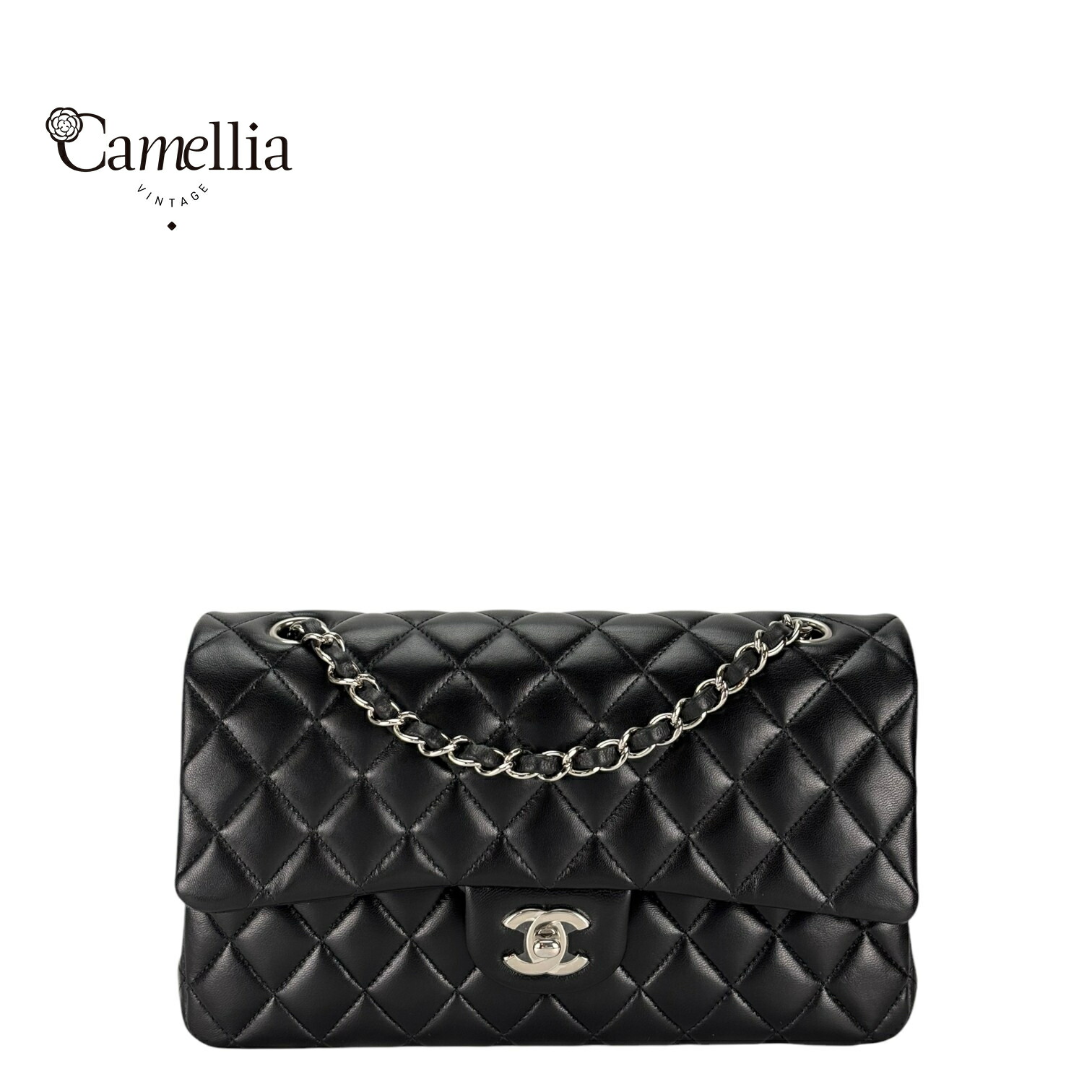 【中古】 CHANEL シャネル ダブルフラップマトラッセ25 チェーンショルダーバッグ ラムスキン ブラック シルバー金具｜CamelliaVintage 485,320円