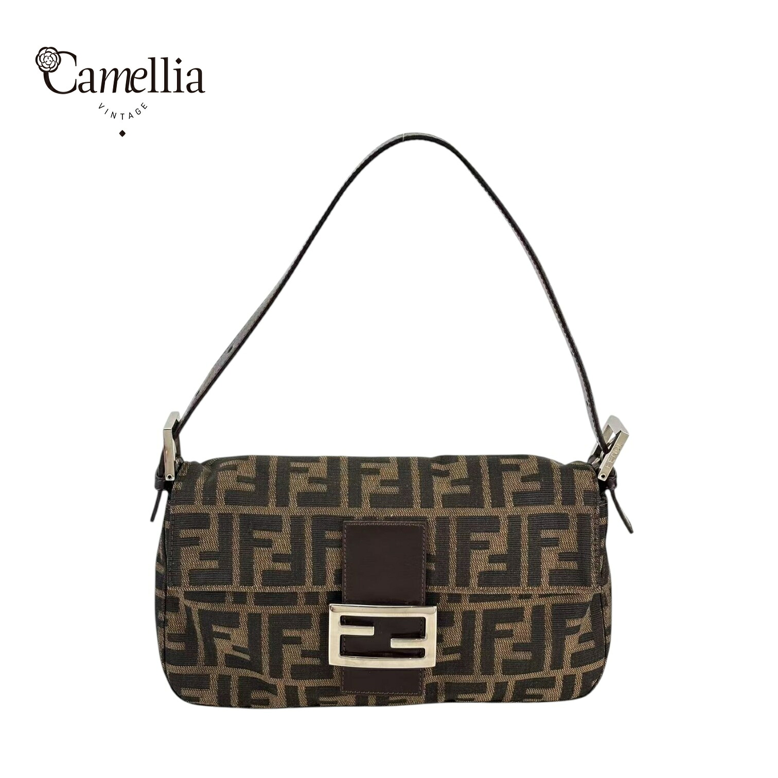 【中古】 FENDI フェンディ ズッカ バゲット ハンドバッグ キャンバス ブラウン シルバー金具｜CamelliaVintage