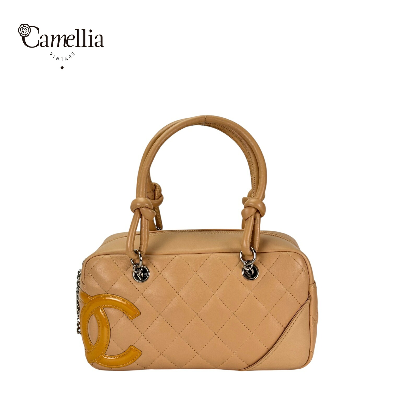 【中古】 CHANEL シャネル ココ ボウリングハンドバッグ ショルダーバッグ ミルクティー ベージュ系 カーフ×パテントレザー ゴールド金具 2005?2006年製