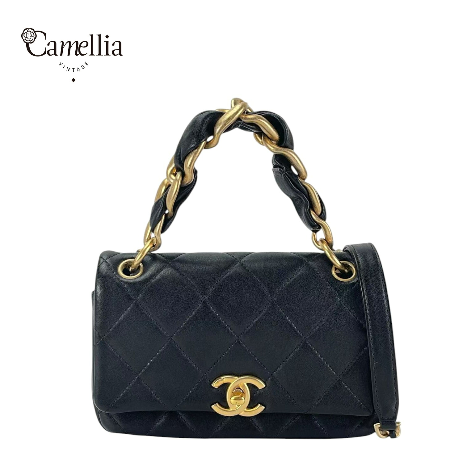 【中古】 CHANEL シャネル スモール マトラッセ 2Way チェーン ショルダー ハンドバッグ ラムスキン レザー ブラック ゴールド金具 AS2387
