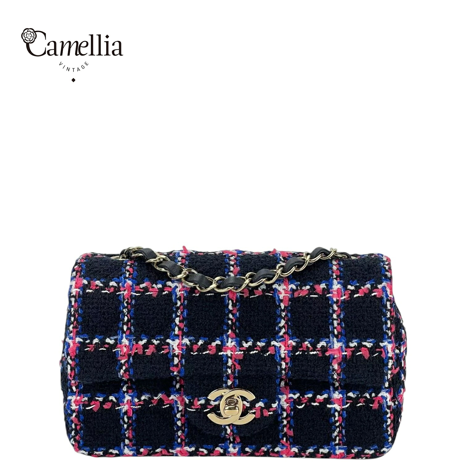 【中古】 CHANEL シャネル 24Pミニクラシック チェーンショルダーバッグ ブラックマルチカラー ゴールド?具 ツイード HH800T74