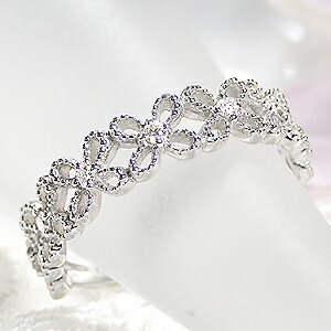 Pt900 ダイヤモンド フラワー リング【品質保証書付】【送料無料】【刻印無料】【代引手数料無料】指輪 花 ダイヤモンドリング ダイアリング ダイアモンドリング 可愛い プラチナ PT フラワーモチーフ レディース プレゼント ギフト ホワイトデー アンティーク ミル打ち画像