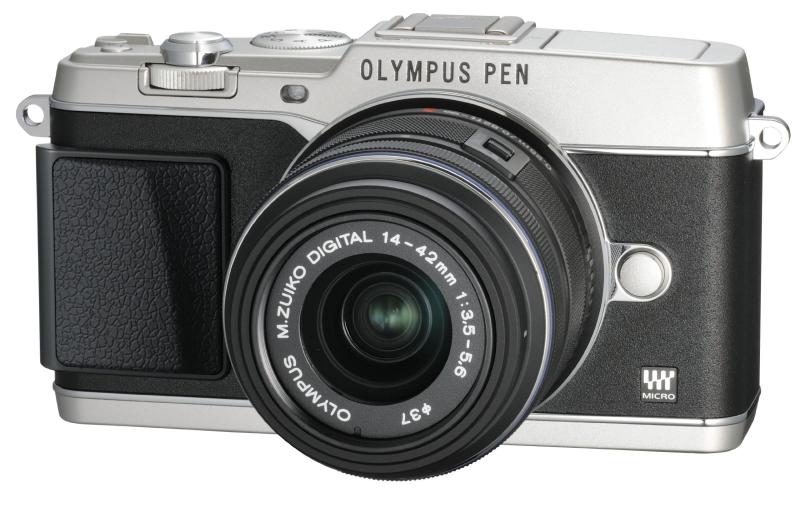 【中古】OLYMPUS 鏡鑑受け答え一眼 PEN E-P5 14-42粍 水晶体一揃いの道具(ビューファインダー VF-4仕掛ける) しろがね色 E-P5 14-42粍 LKIT SLV
