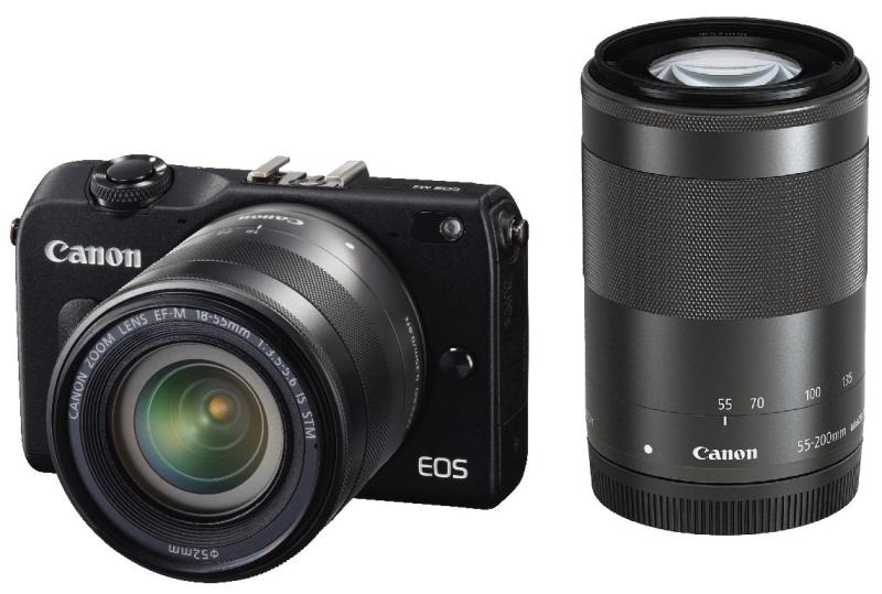 【中古】Canon 鏡鑑受け答え一眼写真機 EOS M2 ダブルズームキット (黒いこと) EF-M18-55粍 F3.5-5.6 IS STM EF-M55-200粍 F4.5-6.3 IS STM嘱する EOSM2BK-WZOOMKIT