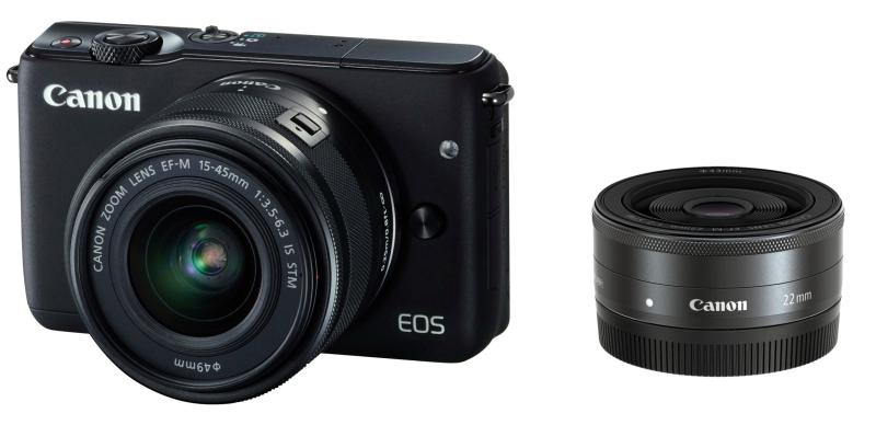 【中古】Canon 鏡鑑受け答え一眼写真機 EOS M10 ダブルレンズキット(黒いこと) EF-M15-45粍 F3.5-6.3 IS STM EF-M22粍 F2 STM 嘱する EOSM10BK-WLK