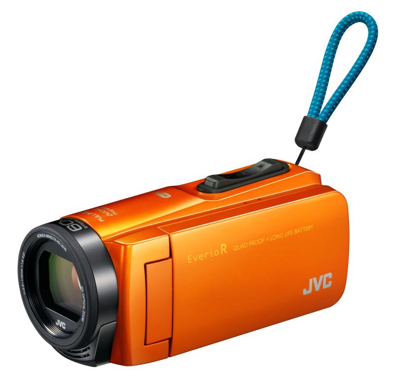 【中古】JVCKENWOOD JVC テレビカメラ Everio R 雨合羽 防塵 Wi-Fi 64GB サンライズオレンジ GZ-RX670-D