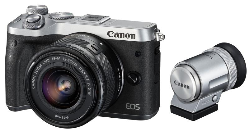 【中古】Canon 鏡鑑受け答え一眼写真機 EOS M6 水晶体EVF一揃いの道具(しろがね色) EF-M15-45粍 F3.5-6.3 IS STM 嘱する EOSM6SL-1545ISEVFK