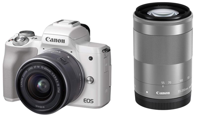 【中古】 Canon ミラーレス一眼カメラ EOS Kiss M ダブルズームキット ホワイト EOSKISSMWH-WZK  当店保証30日間 人気 ミラーレス 一眼レフ 交換レンズ カメラ