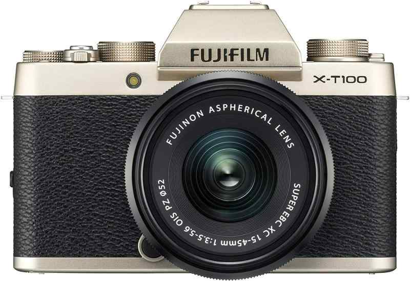 【中古】富士フイルム(FUJIFILM) 銀鏡受け答え一眼 X-T100水晶体一揃いの道具 三鞭酒ゴールド X-T100LK-G