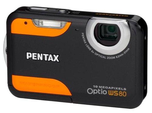 【中古】PENTAX デジタル写真機 Optio WS80 1000万絵素 光学5倍望遠レンズ 雨合羽 OPTIOWS80BO