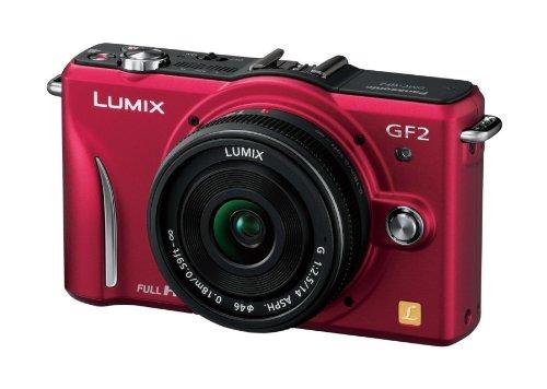 【中古】パナソニック 鏡鑑受け答え一眼写真機 GF2 水晶体一揃いの道具(14粍/F2.5ホットケーキ水晶体嘱する) フルハイビジョンムービー一眼 ファインレッド DMC-GF2 C-R
