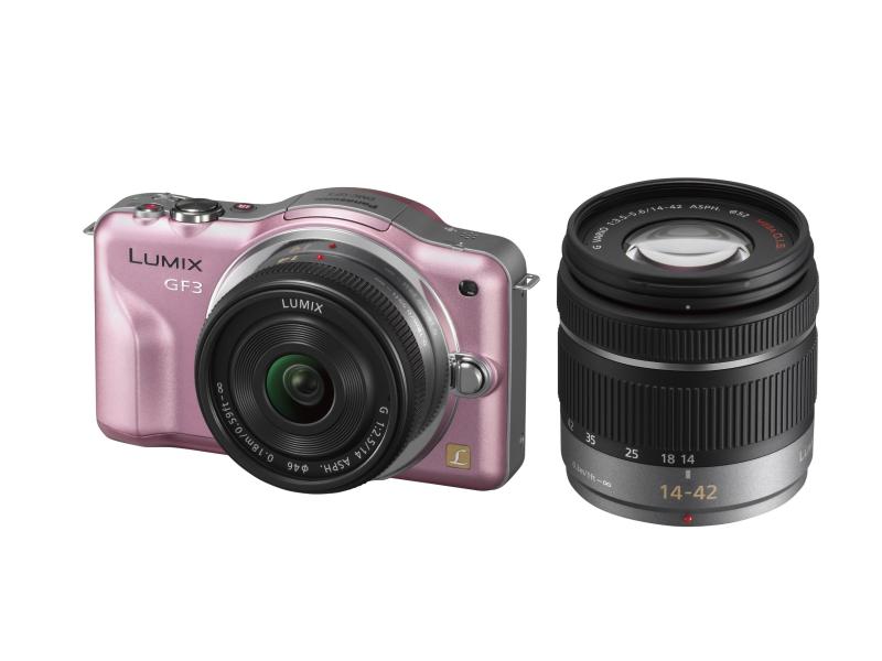 【中古】パナソニック 銀鏡受け答え一眼写真機 LUMIX GF3 ダブルレンズキット 妖精サクラ色 DMC-GF3W-P