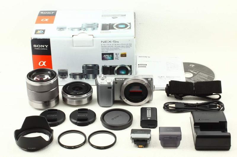 【中古】SONY 銀鏡受け答え一眼 α NEX-5N ダブルレンズキット E 16粍 F2.8+E 18-55粍 F3.5-5.6 OSS属する しろがね色 NEX-5ND/S