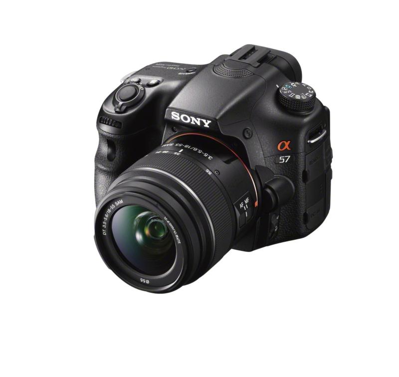 【中古】SONY 鏡鑑受け答え一眼 α57 望遠レンズ一揃いの道具 DT 18-55粍 F3.5-5.6 SAM嘱する SLT-A57K