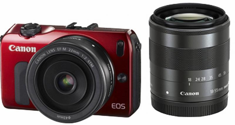 【中古】Canon 鏡鑑受け答え一眼写真機 EOS M ダブルレンズキット EF-M18-55粍 F3.5-5.6 IS STM/EF-M22粍 F2 STM嘱する 赤いこと EOSMRE-WLK