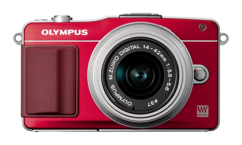 【中古】OLYMPUS 鏡鑑受け答え一眼 PEN mini E-PM2 水晶体一揃いの道具 赤いこと E-PM2 LKIT RED
