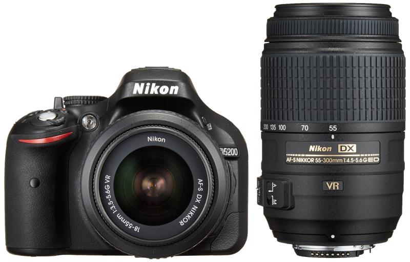 【中古】Nikon デジタル一眼一眼レフ写真機 D5200 ダブルズームキット AF-S DX NIKKOR 18-55粍 f/3.5-5.6G VR/ AF-S DX NIKKOR 55-300粍 f/4.5-5.6G ED VR 黒いこと D5200