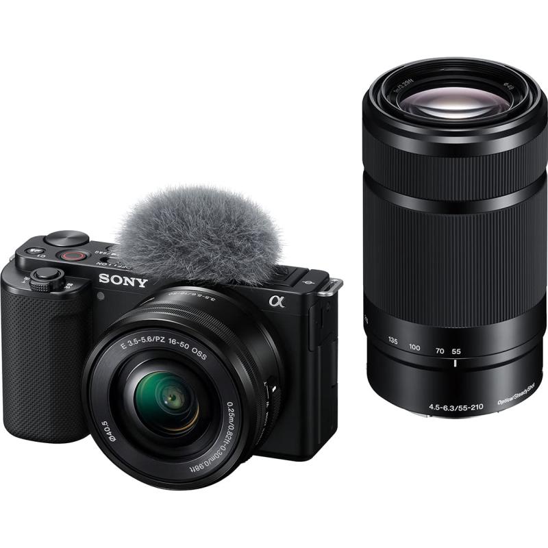 【中古】SONY(ソニー) Vlog用写真機 水晶体取り替えっこ式VLOGCAM APS-C 鏡鑑受け答え一眼写真機 ZV-E10 ダブルズームレンズキット(同梱水晶体:SELP1650+SEL55210) 気流映写幕属する 黒いこと ZV-E10Y B