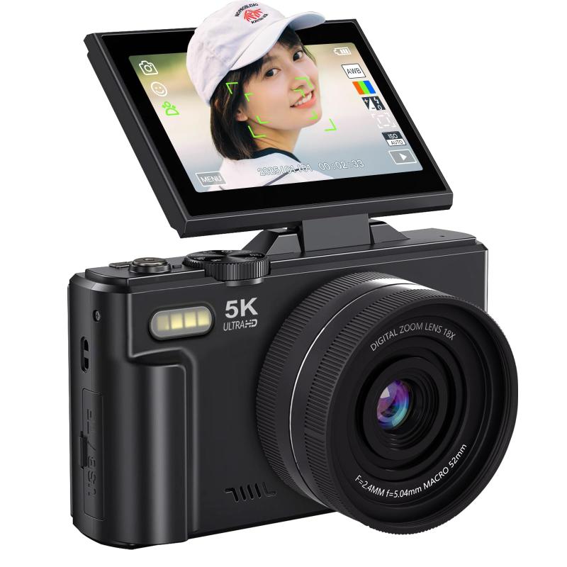 【中古】 AiMike 5K デジカメ スマホに送れる デジタルカメラ WIFI転送機能 7500万画素 180度回転可ディスプレイ 64GBマイクロSDカード付き 18倍デジタルズーム オートフォーカス機能 ウェブカメラ 19種類フ 当店保証30日間|カメラFanks-PROShop 店