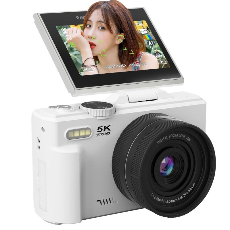 【中古】AiMike 5K ディジカメ スマホに送れる デジタル写真機 WIFI遷らす役立つこと 7500万絵素 180度回転させる可見せびらかす 64GBマイクロSD歌留多付き添い人 18倍デジタル望遠レンズ オート興味の中心役立つこと webカメラ 19類概念フ