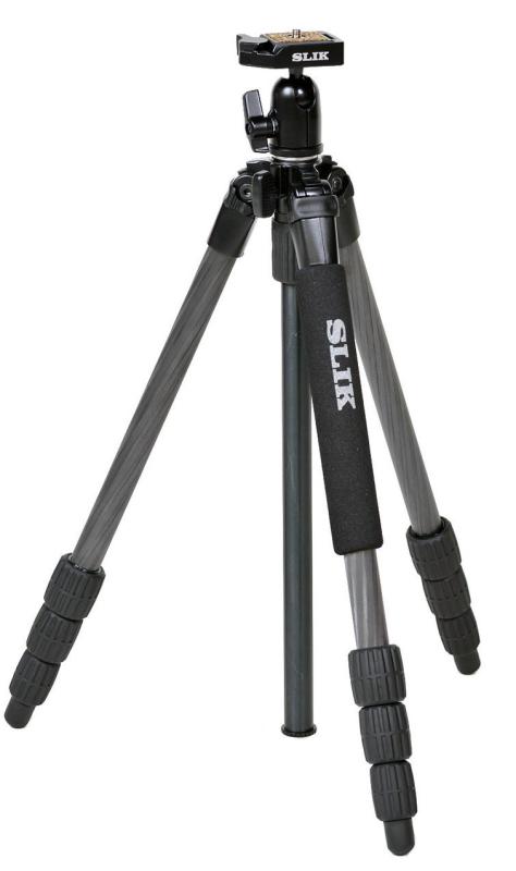 【中古】SLIK 炭素三脚 点火装置炭素 E54 4段 中毒者鍵を掛ける式 19粍導管径 親しさ雲台クイックシュー式 106976