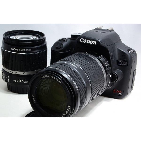 【中古】 キヤノン Canon EOS Kiss X3 標準&望遠ダブルレンズセット ブラック 美品 ストラップ付き 当店保証30日間 人気 ミラーレス 一眼レフ 交換レンズ カメラ|カメラFanks-PROShop 店