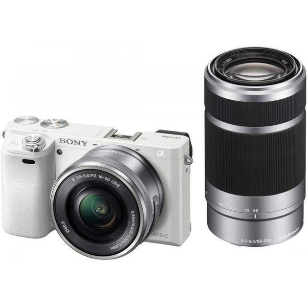 【中古】 ソニー SONY 鏡鑑受け答え一眼 α6000 ダブルズームレンズキット E PZ 16-50粍 F3.5-5.6 OSS + E 55-210粍 F4.5-6.3 OSS 白いこと ILCE-6000Y W  当店引きうける30昼日なか 一般受け 鏡鑑