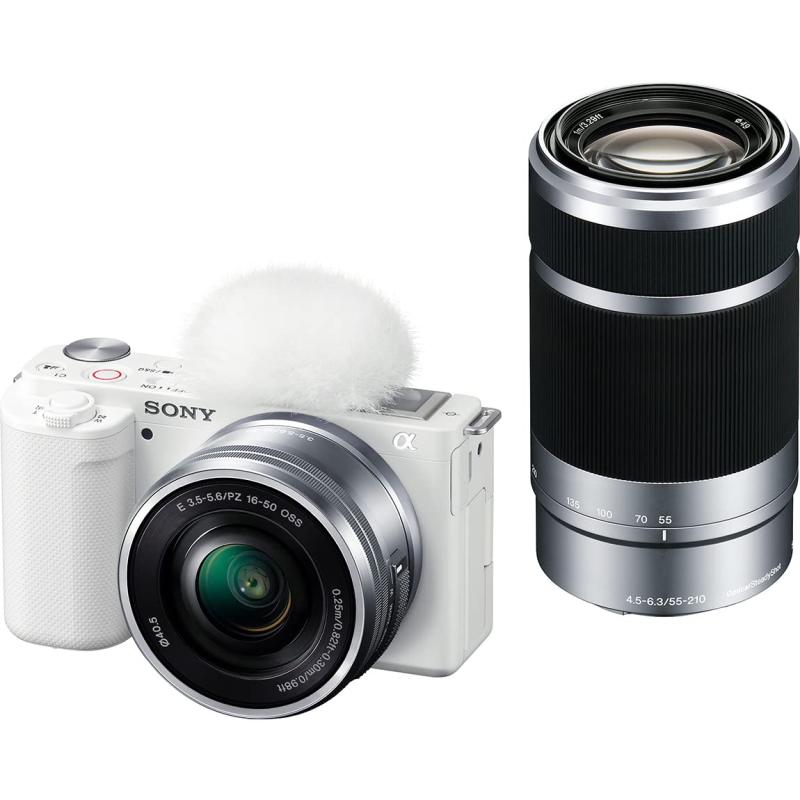 【中古】SONY(ソニー) Vlog用カメラ レンズ交換式VLOGCAM APS-C ミラーレス一眼カメラ ZV-E10 ダブルズームレンズキット(同梱レンズ:SELP1650+SEL55210) ウィンドスクリーン付属 ホワイト ZV-E10Y W｜カメラFanks-PROShop2nd店
