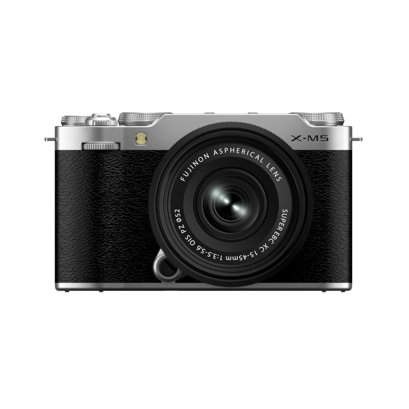 【中古】富士フイルム(FUJIFILM) 鏡鑑受け答え一眼写真機 X-M5 水晶体一揃いの道具(XC15-45) しろがね色 F X-M5LK-1545-S JP 日英二言葉づかい青写真