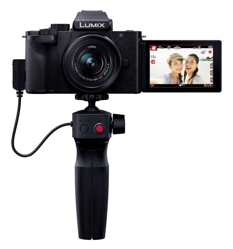 【中古】パナソニック Vlog 鏡鑑受け答え一眼写真機 ルミックス G100V 判定基準望遠レンズ一揃いの道具 トライポッドグリップ属する 黒いこと DC-G100V-K