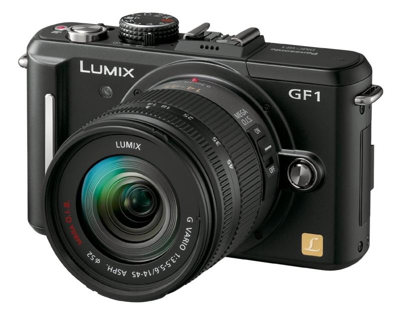 【中古】パナソニック 銀鏡受け答え一眼写真機 GF1 水晶体一揃いの道具(14-45粍/F3.5-5.6判定基準望遠レンズ属する) 学習能力黒いこと DMC-GF1K-K