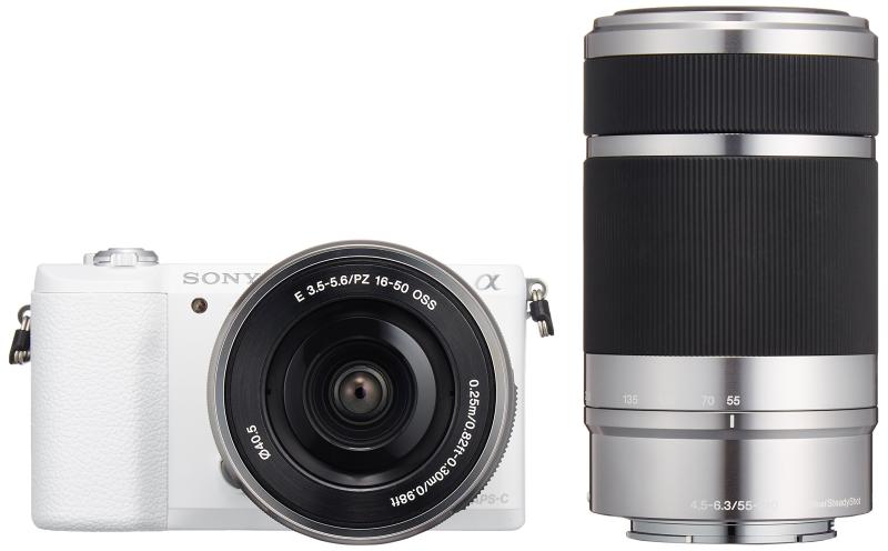 【中古】SONY(ソニー) 鏡鑑受け答え一眼 α5100 ダブルズームキット E PZ 16-50粍 F3.5-5.6 OSS + E 55-210粍 F4.5-6.3 OSS 白いこと ILCE-5100Y