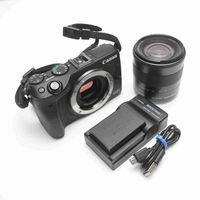 【中古】Canon 鏡鑑受け答え一眼写真機 EOS M3 水晶体一揃いの道具(黒いこと) EF-M18-55粍 F3.5-5.6 IS STM 嘱する EOSM3BK-1855ISSTMLK