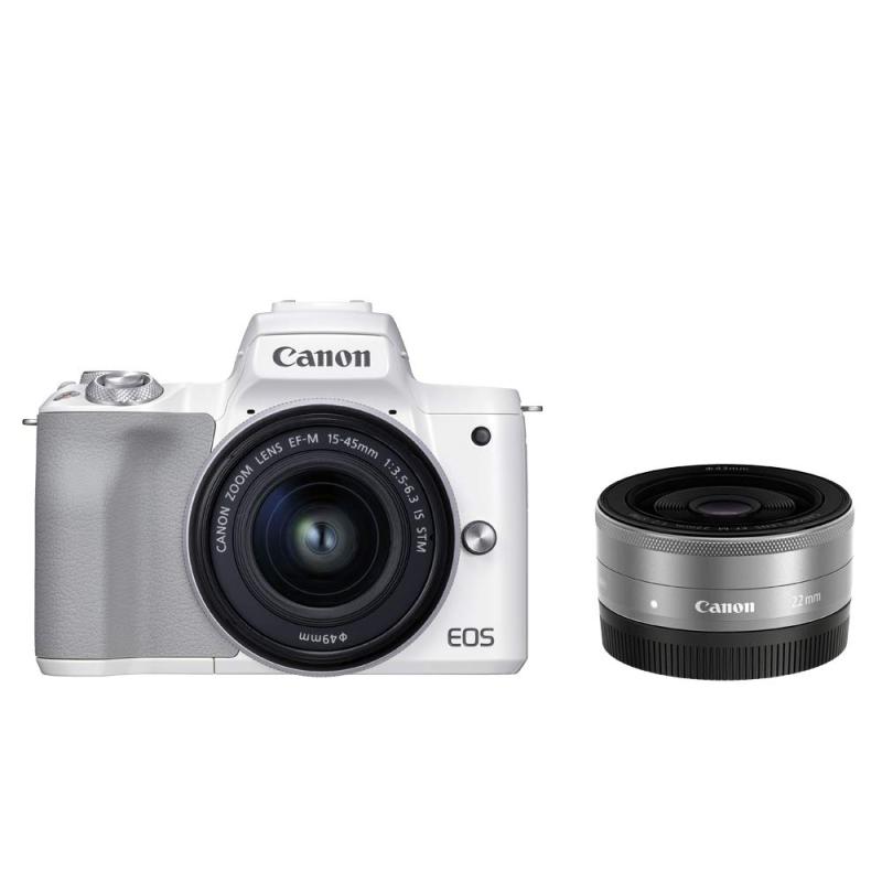 【中古】Canon 鏡鑑受け答え一眼写真機 EOS Kiss M2 ダブルレンズキット 白いこと KISSM2WH-WLK