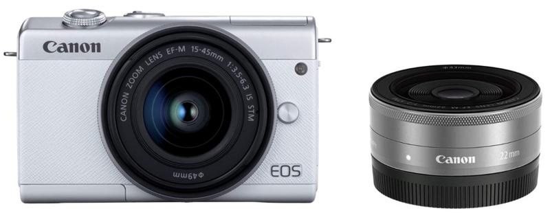 【中古】Canon 銀鏡受け答え一眼写真機 EOS M200 ダブルレンズキット 白いこと EOSM200WH-WLK