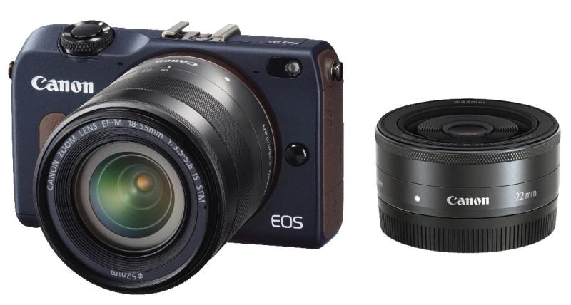【中古】Canon 銀鏡受け答え一眼写真機 EOS M2 ダブルレンズキット (ベイ青碧) EF-M18-55粍 F3.5-5.6 IS STM EF-M22粍 F2 STM属する EOSM2BL-WLK
