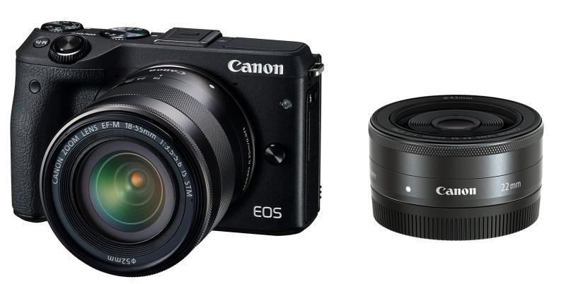 【中古】Canon 鏡鑑受け答え一眼写真機 EOS M3 ダブルレンズキット(黒いこと) EF-M18-55粍 F3.5-5.6 IS STM EF-M22粍 F2 STM 嘱する EOSM3BK-WLK