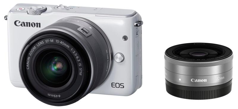 【中古】Canon 鏡鑑受け答え一眼写真機 EOS M10 ダブルレンズキット(白いこと) EF-M15-45粍 F3.5-6.3 IS STM EF-M22粍 F2 STM 嘱する EOSM10WH-WLK