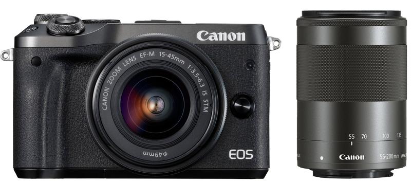 【中古】Canon ミラーレス一眼カメラ EOS M6 ダブルズームキット(ブラック) EF-M15-45mm/EF-M55-200mm 付属 EOSM6BK-WZK