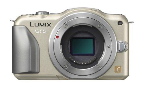 【中古】パナソニック 鏡鑑受け答え一眼写真機 ルミックス GF5 上半身 1210万絵素 三鞭酒ゴールド DMC-GF5-N