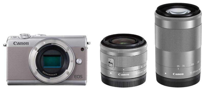 【中古】Canon 銀鏡受け答え一眼写真機 EOS M100 ダブルズームキット 薄墨色 EOSM100GY-WZK