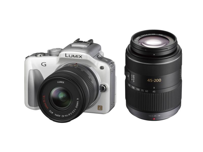 【中古】パナソニック 鏡鑑受け答え一眼写真機 LUMIX G3 ダブルズームキット 外殻白いこと DMC-G3W-W