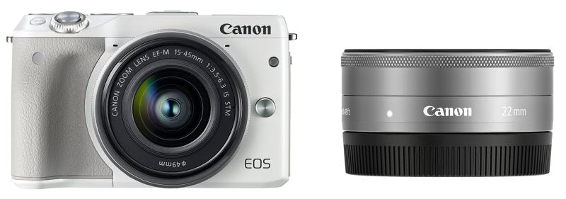 【中古】Canon 鏡鑑受け答え一眼写真機 EOS M3 ダブルレンズキット(白いこと) EF-M15-45粍 F3.5-6.3 IS STM EF-M22粍 F2 STM 嘱する EOSM3WH-WLK2