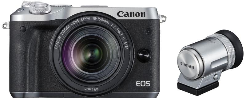 【中古】Canon 鏡鑑受け答え一眼写真機 EOS M6 水晶体EVF一揃いの道具(しろがね色) EF-M18-150粍 F3.5-6.3 IS STM嘱する EOSM6SL-18150ISEVFK