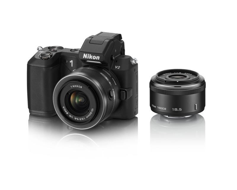 【中古】Nikon 銀鏡受け答え一眼 Nikon 1 V2 ダブルレンズキット 1 NIKKOR 18.5粍 f/1.8 /1 NIKKOR VR 10-30粍 f/3.5-5.6属する 黒いこと N1V2WLKBK