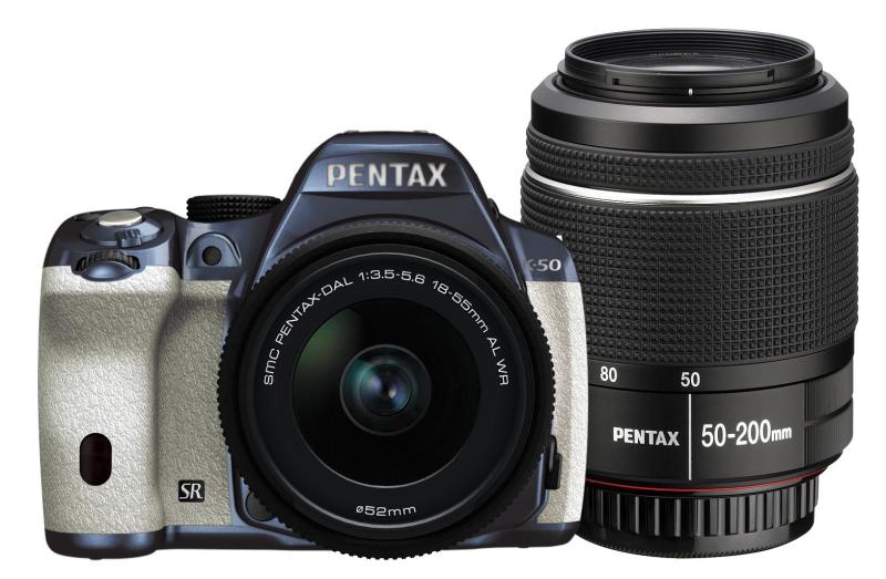 【中古】RICOH デジタル一眼二眼レフ PENTAX K-50 DAL18-55mmWR・DAL50-200mmWRダブルズームキット メタルネイビー/白いこと 101 K-50 WZOOM KIT METAL NAVY/WHITE 101 11372