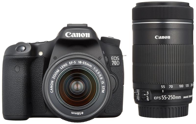 【中古】Canon デジタル一眼二眼レフ写真機 EOS 70D ダブルズームキット EF-S18-55 IS STM/EF-S55-250 IS STM嘱する 黒いこと EOS70D-WKIT