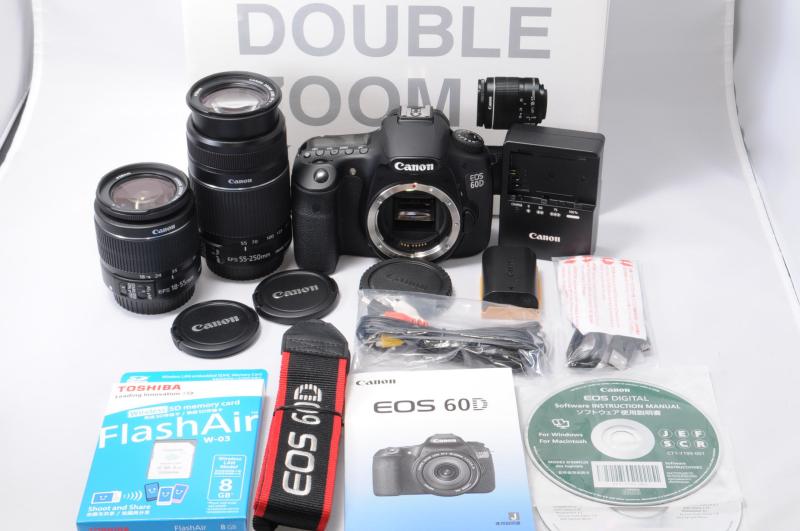 【中古】Canon デジタル一眼レフカメラ EOS 60D ダブルズームキット EF-S18-55mm/EF-S55-250mm付属 EOS60D-WKIT|カメラFanks-PROShop2nd店