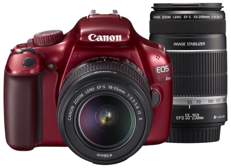 【中古】Canon デジタル一眼レフカメラ EOS Kiss X50 ダブルズームキット EF-S18-55ｍｍ/EF-S55-250ｍｍ付属 レッド KISSX50RE-WKIT｜カメラFanks-PROShop2nd店