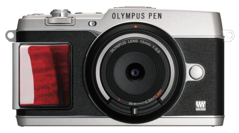 【中古】OLYMPUS マイクロ一眼 PEN E-P5 上半身(ボディキャップレンズ BCL-1580書き割り) しろがね色 割り増し金ひな形 E-P5 BODY SLV PR
